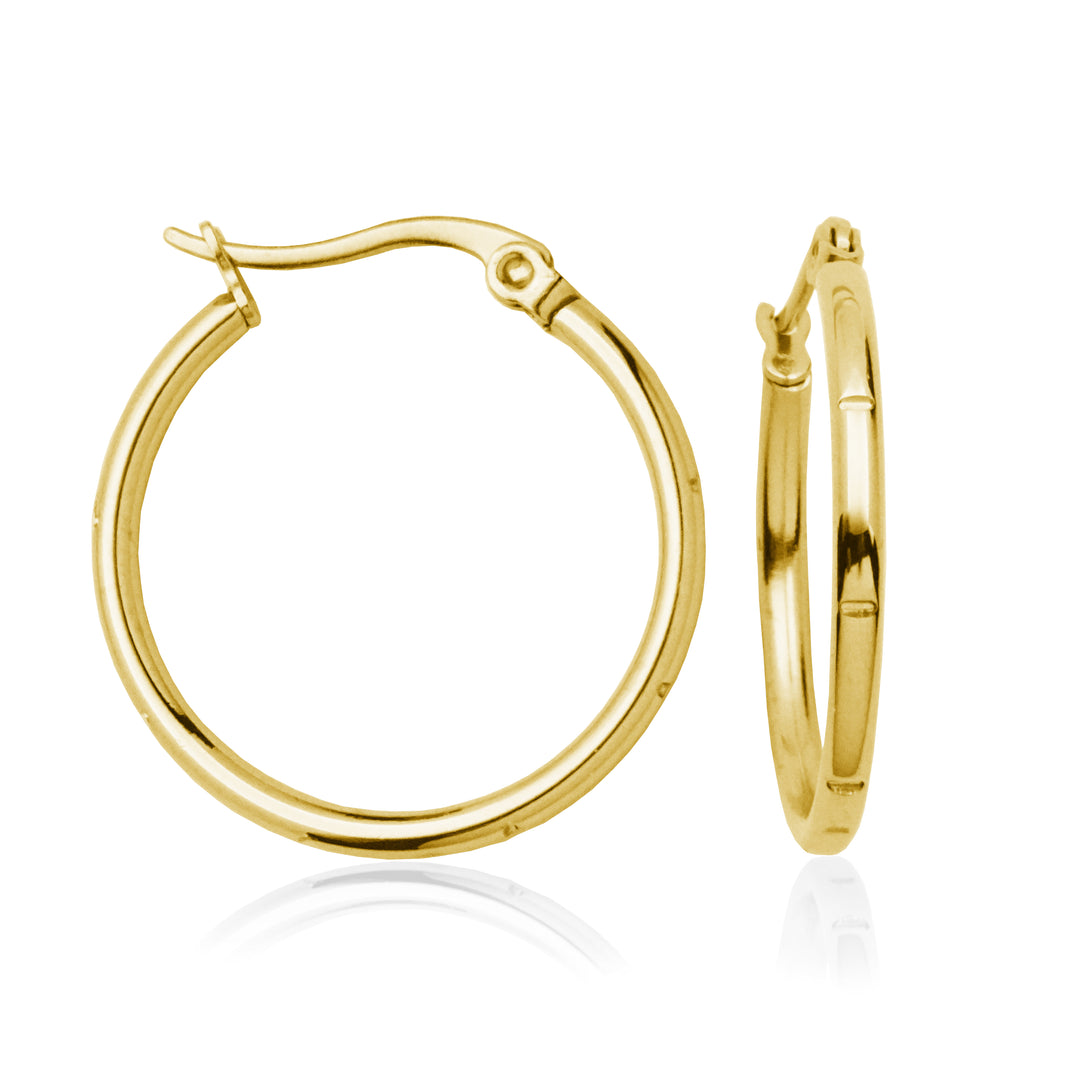 Gold Ion-Plated Stainless Steel 25mm Grooved Hoop Earrings