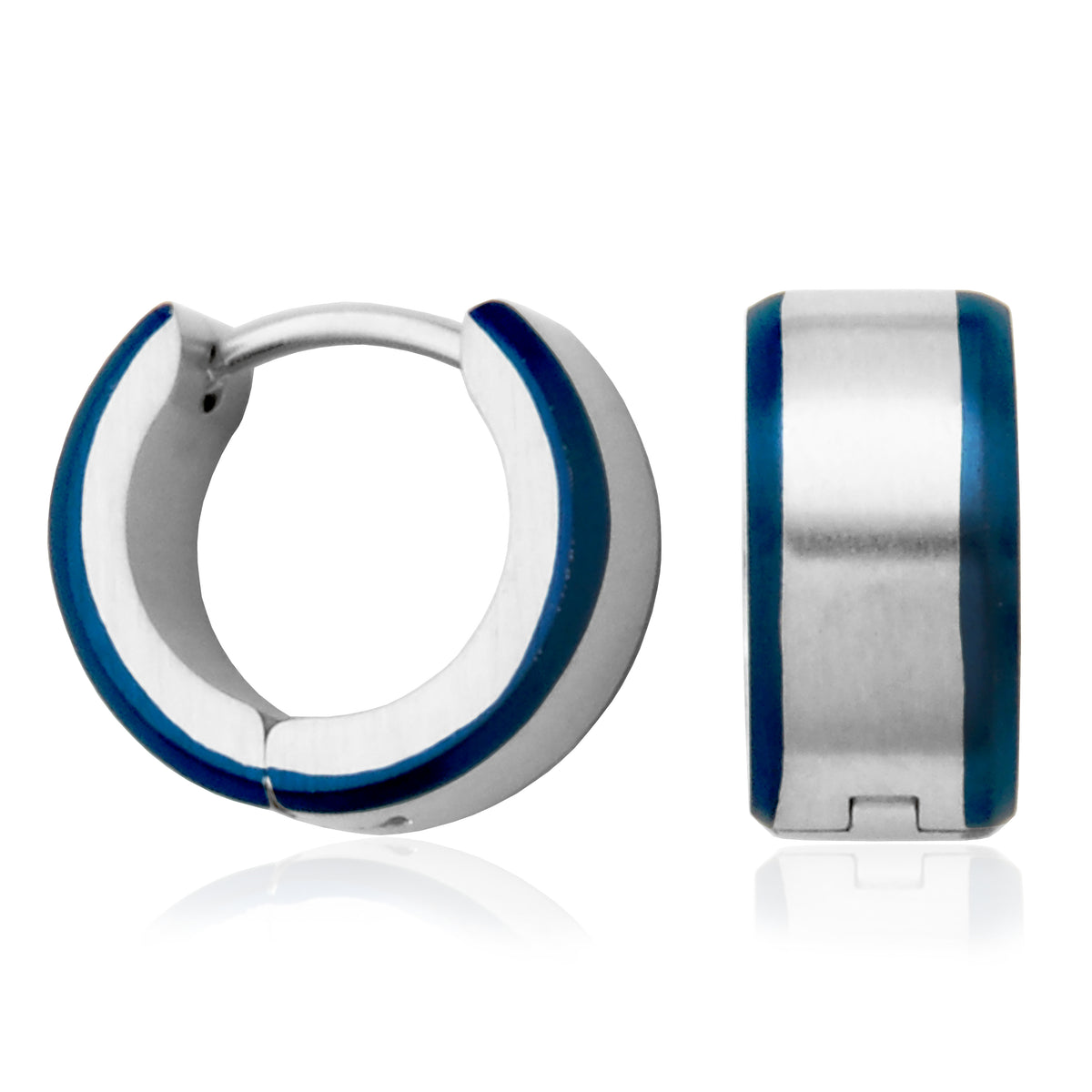 Stainless Steel Huggie Hoop Earrings with Blue Edge