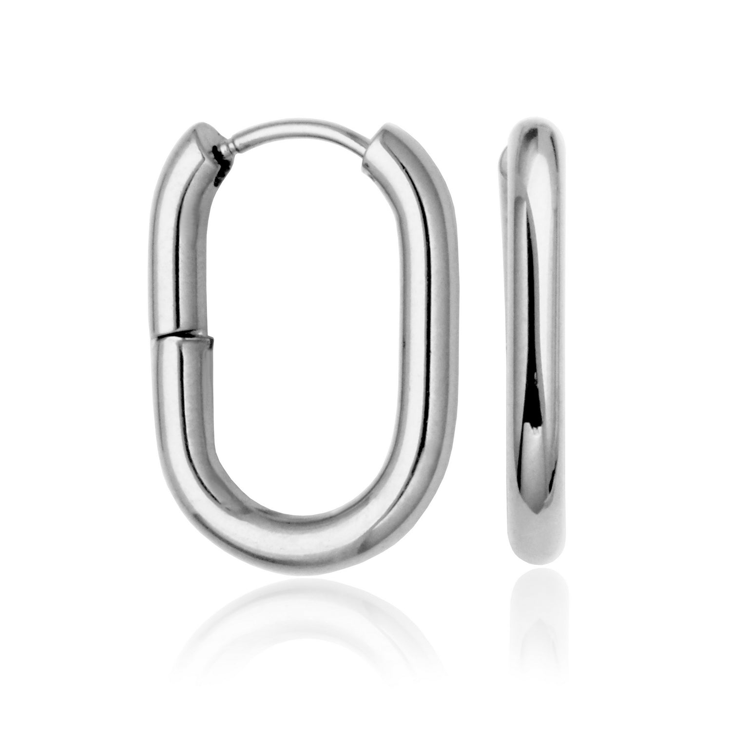 Oval Tube Hoop Earrings, Stainless Steel