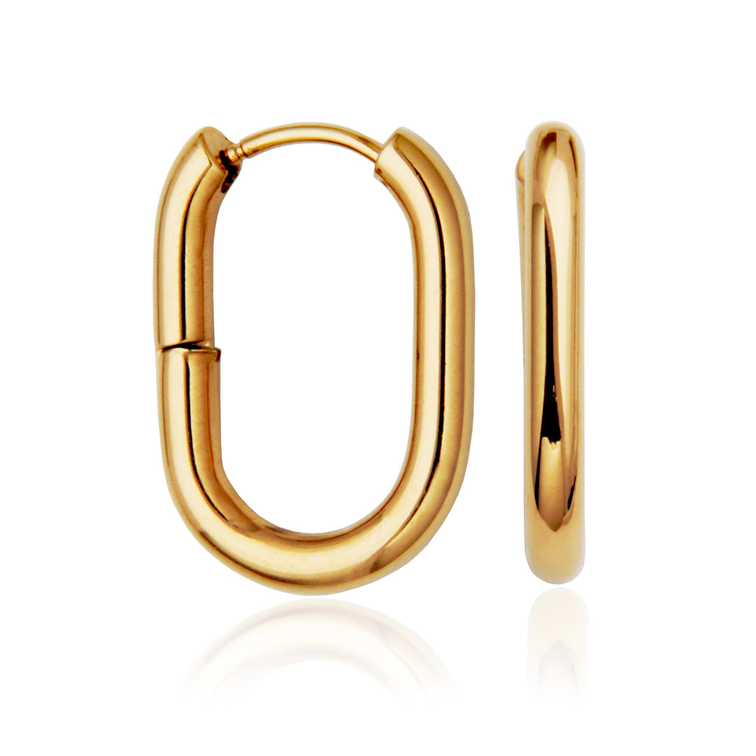 Steelx Gold IP Stainless Steel Square Oval Tube Hoop Earrings