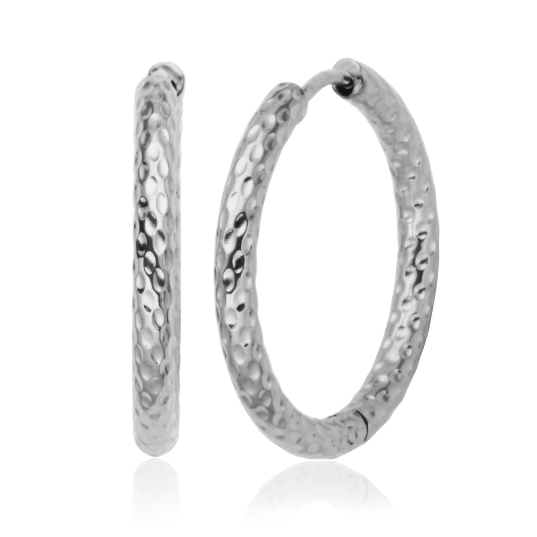 Stainless Steel Hammered Texture Hoop Earrings