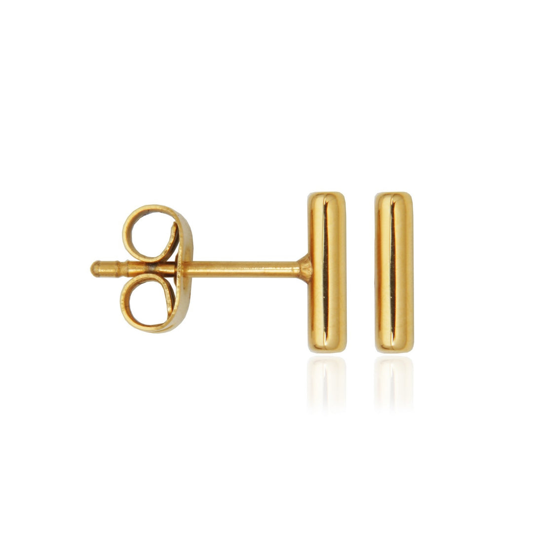 Gold Ion-Plated Stainless Steel Mini Bar Stud Earrings