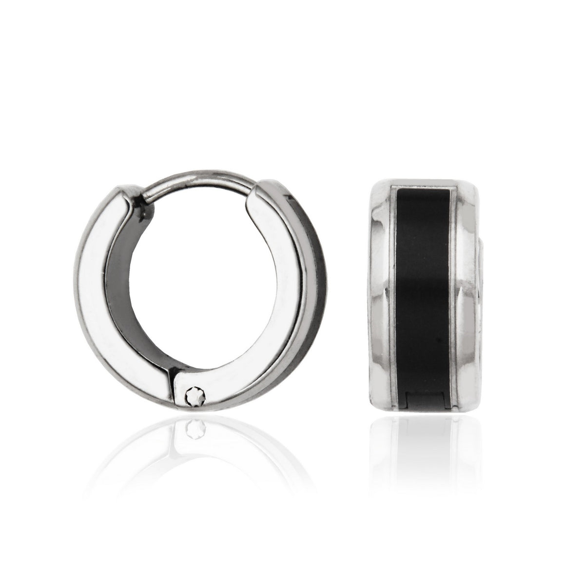 Black Inlay Stainless Steel 13mm Huggie Hoop Earrings