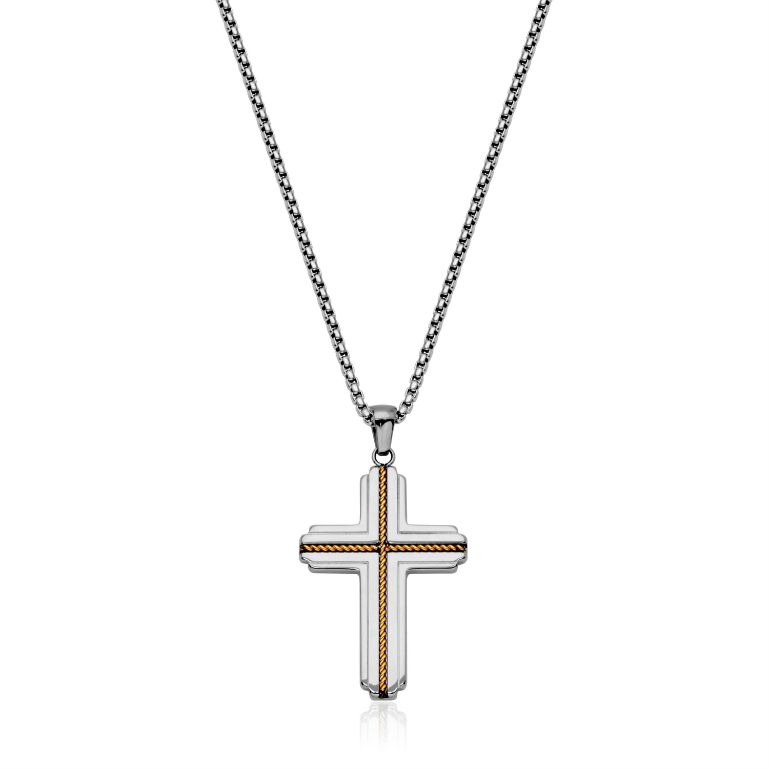 Two-Tone Gold Ion-Plated Stainless Steel Cross Pendant Necklace