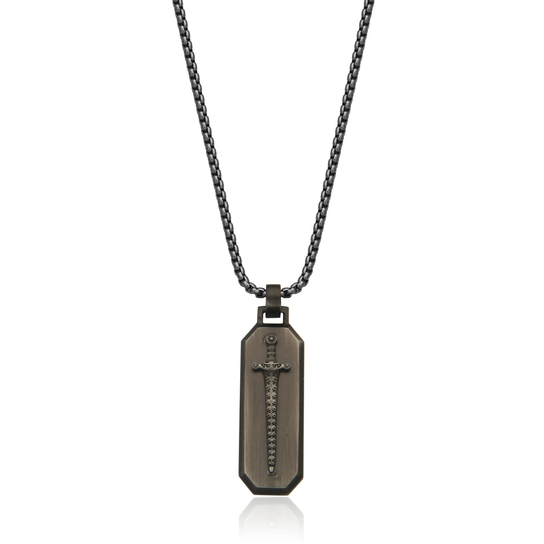 Gun-Plated Stainless Steel Sword Dog Tag Pendant Necklace