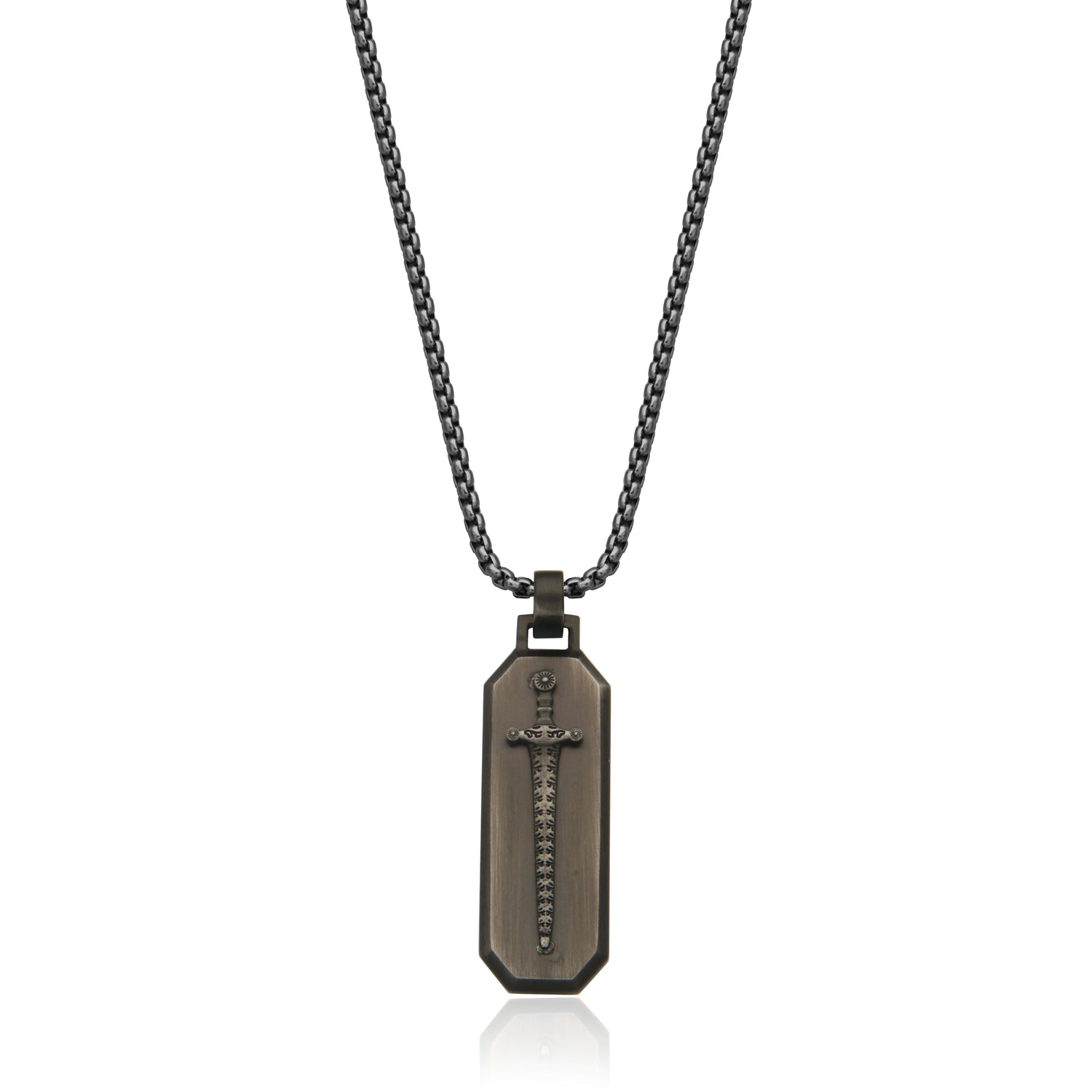 Gun-Plated Stainless Steel Sword Dog Tag Pendant Necklace