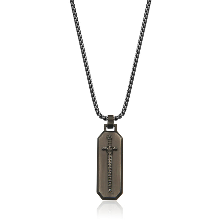 Gun-Plated Stainless Steel Sword Dog Tag Pendant Necklace