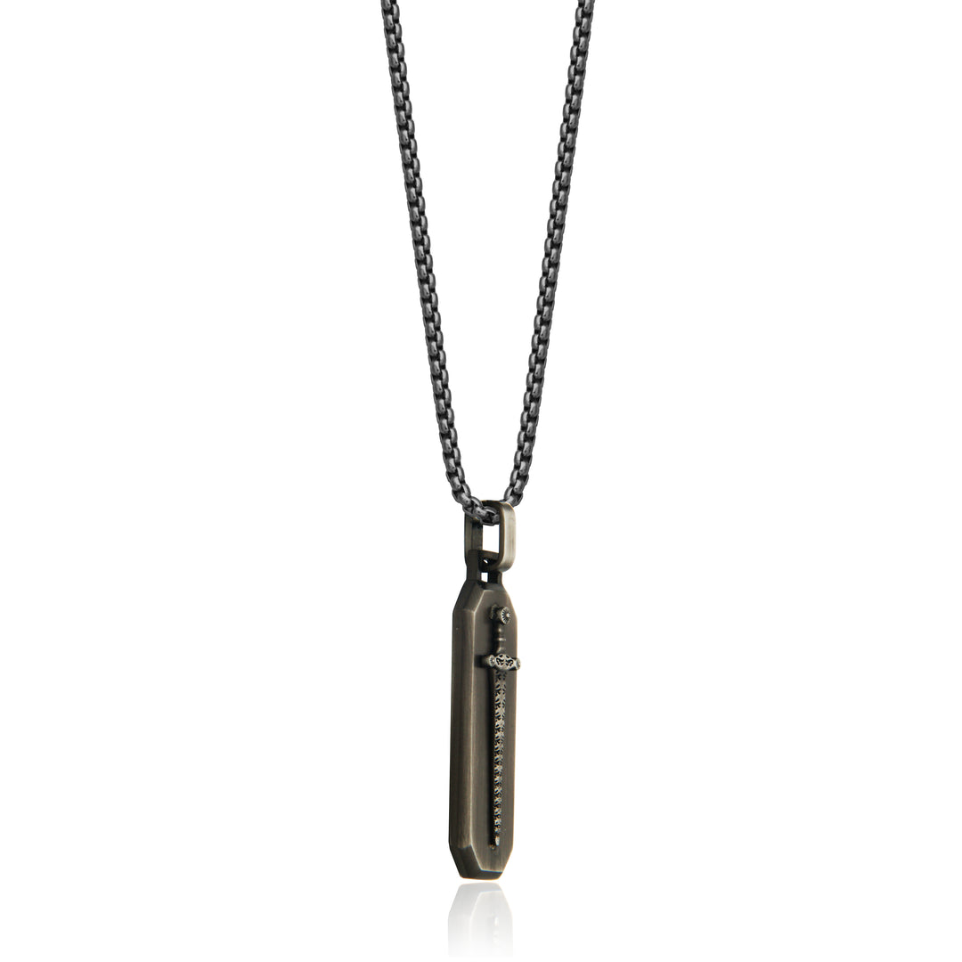 Gun-Plated Stainless Steel Sword Dog Tag Pendant Necklace