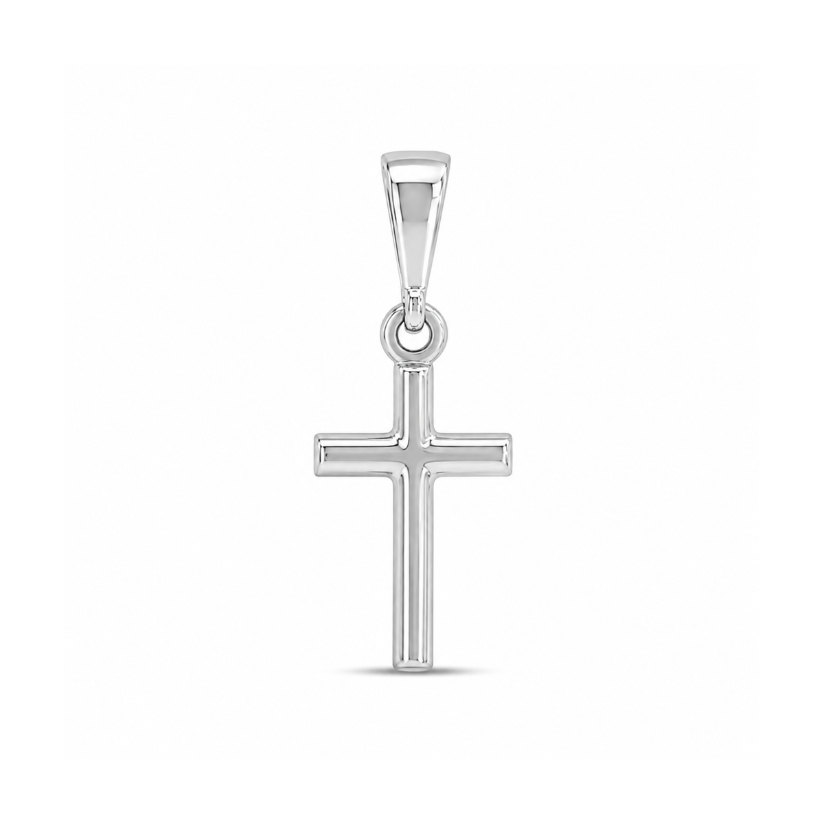 10k White Gold 15mm Small Tube Cross Pendant