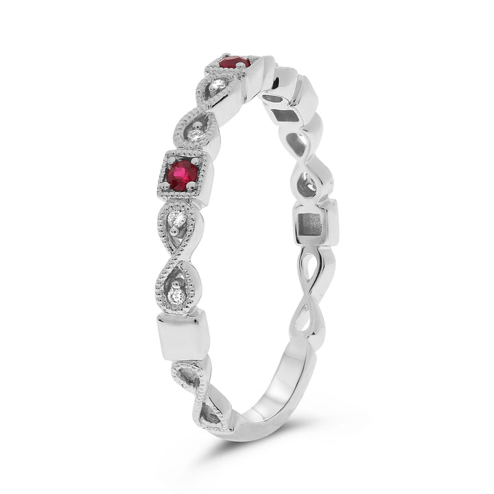 Roman and Jules 14K White Gold Ruby & Diamond Band