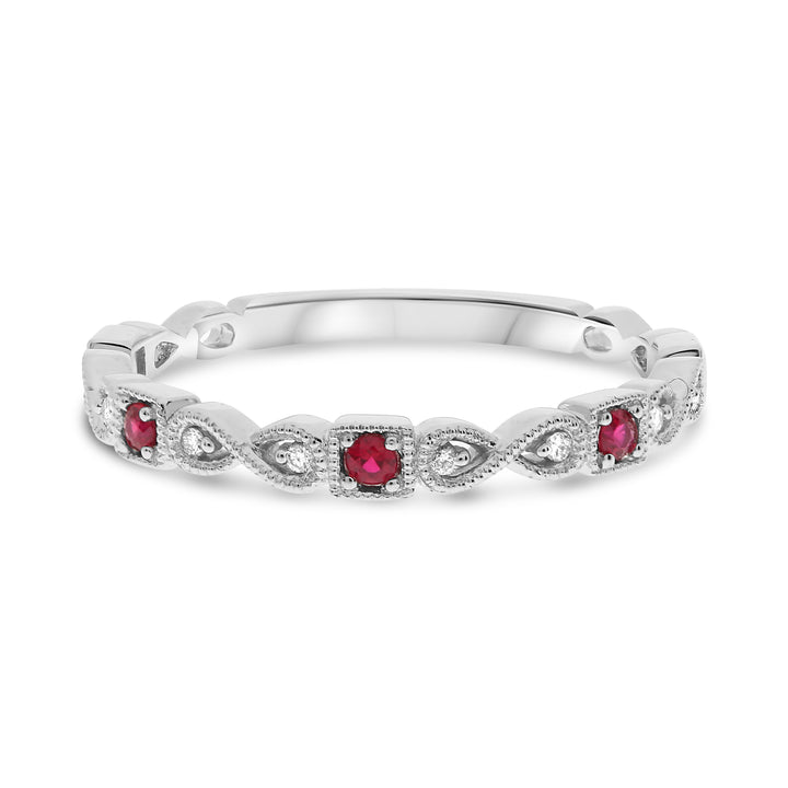 Roman and Jules 14K White Gold Ruby & Diamond Band