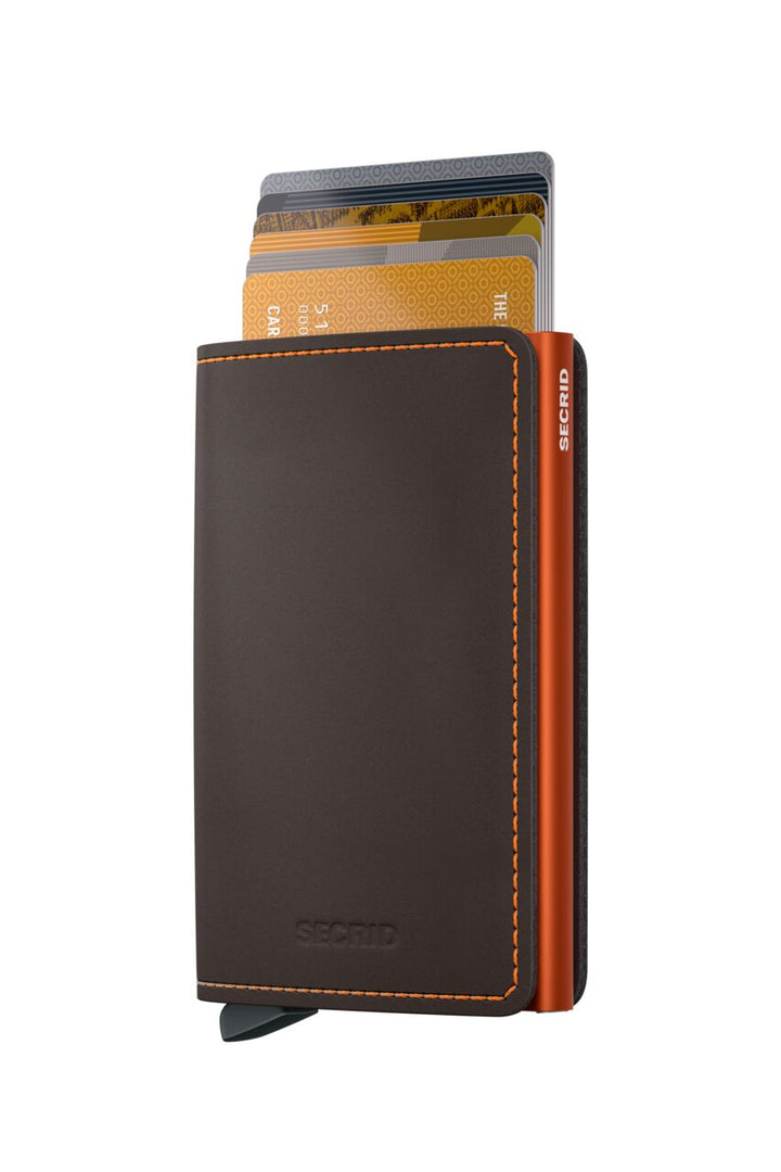 Secrid Slimwallet Matte Truffle and Orange.
