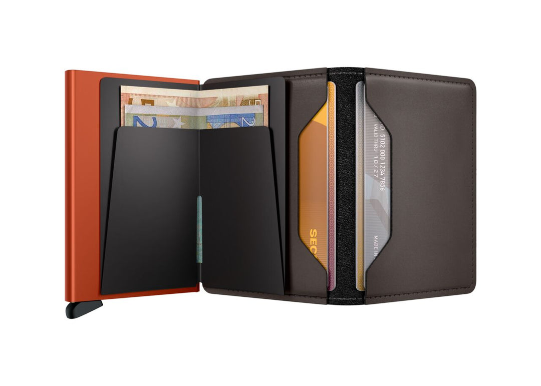 Secrid Slimwallet Matte Truffle and Orange.