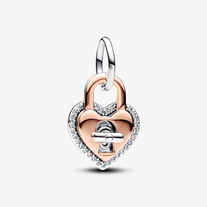 Pandora Two-tone Twistable Heart Padlock Double Dangle Charm