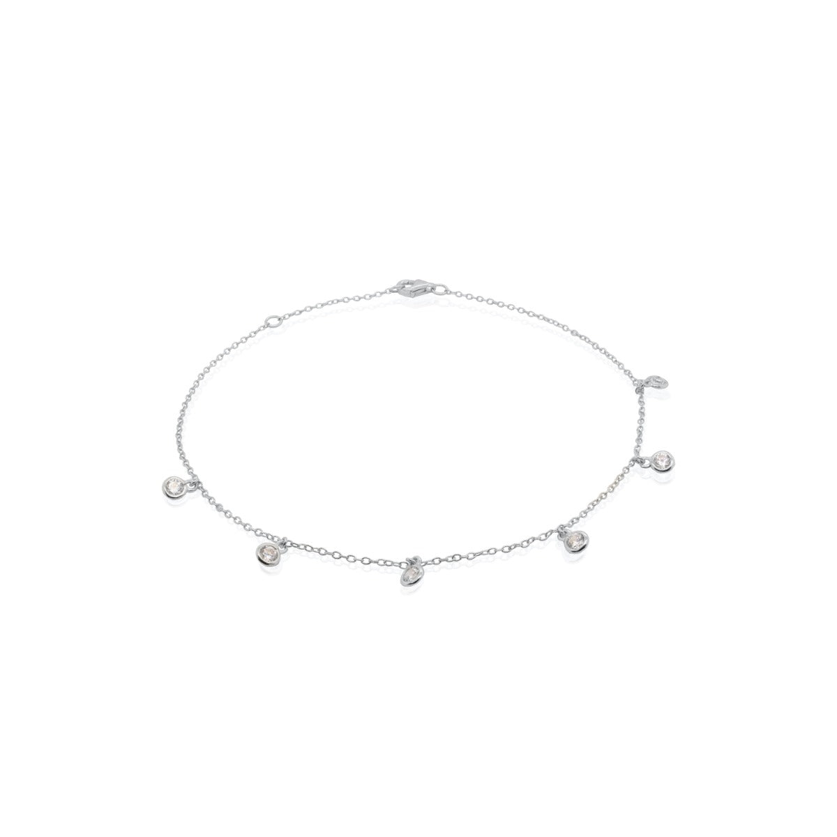 Sterling Silver Chain Anklet with 6 CZ Flat Studs