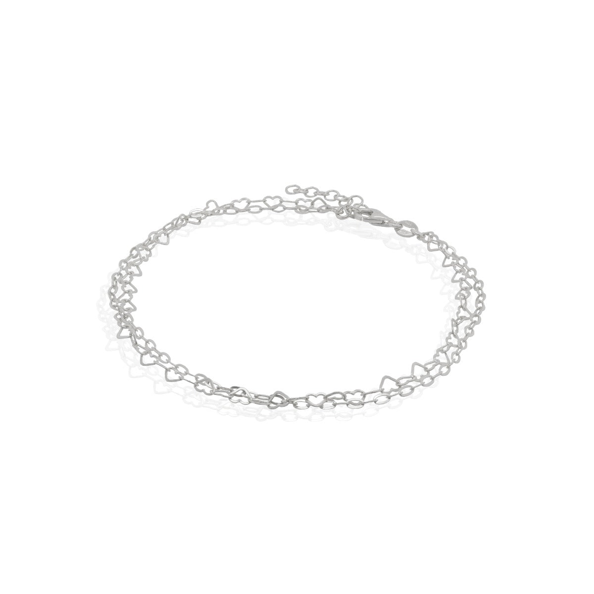 Sterling Silver Double Strand Heart & Rolo Chain Anklet