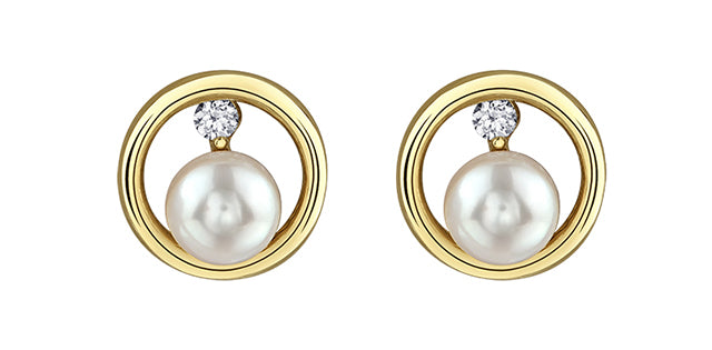 Maple Leaf Diamonds 10 Karat Pearl Stud Earrings