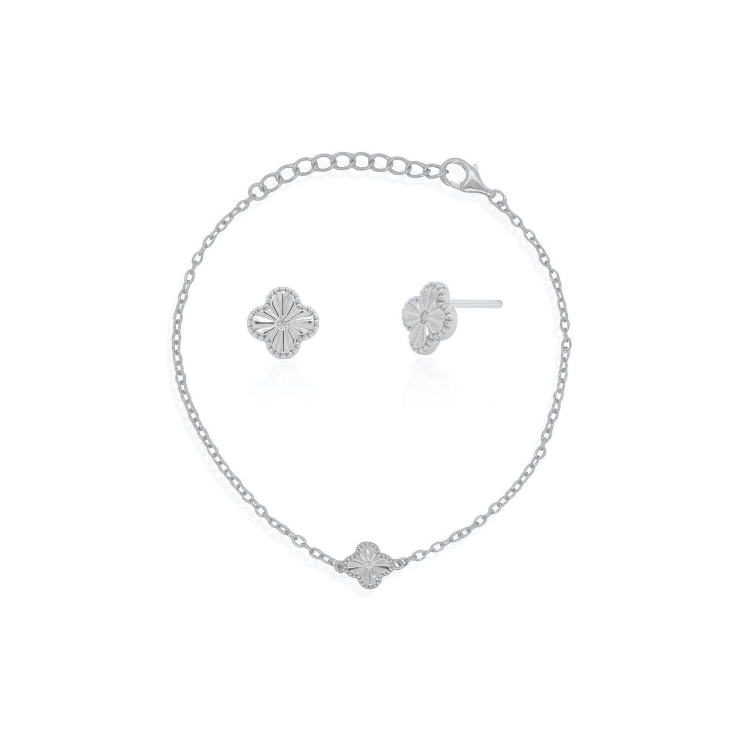 7MM Lucky Clover & Earring Set, Sterling Silver