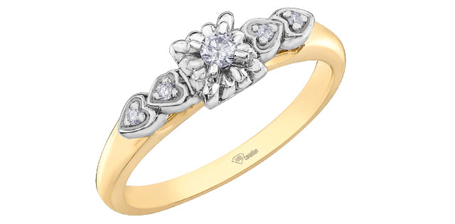 10K Two Tone Heart Themed Engagement Ring, 0.10TDW