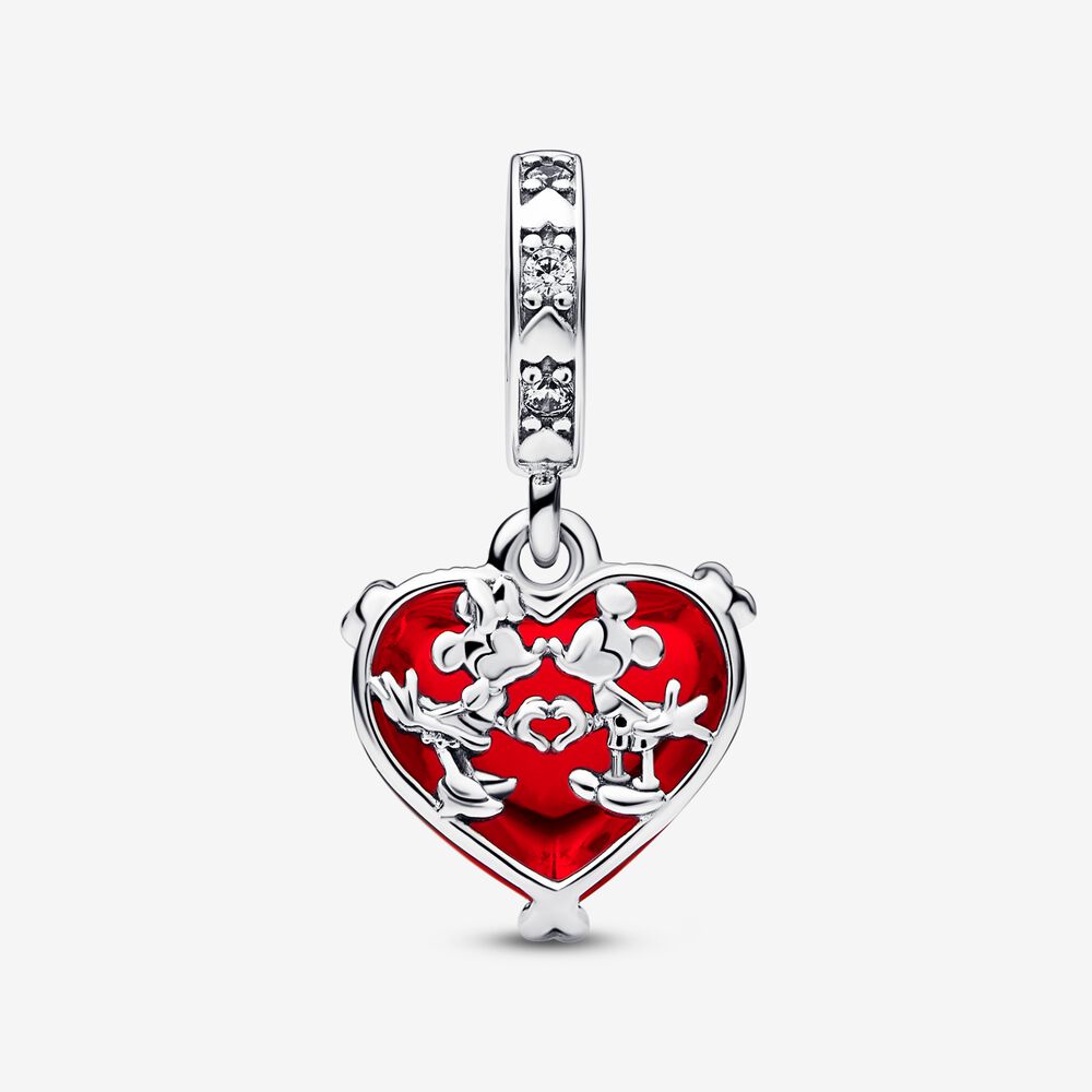 Pandora Disney Mickey & Minnie Mouse Kiss Red Murano Glass Dangle Charm