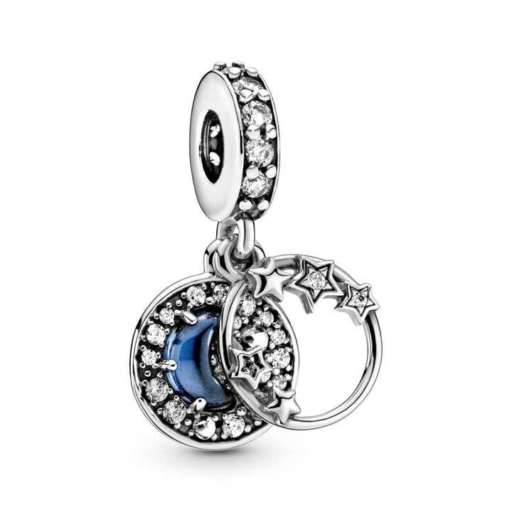 Pandora Blue Night Sky Crescent Moon & Stars Dangle Charm