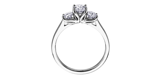 14 Karat 3 Stone Engagement Ring, 0.71 CT Center