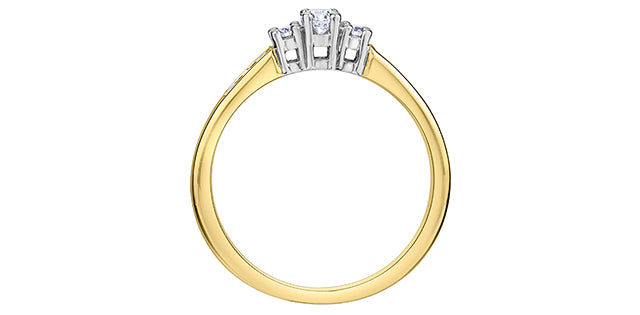 14 Karat 3 Stone Engagement Ring, 0.27 CT Center