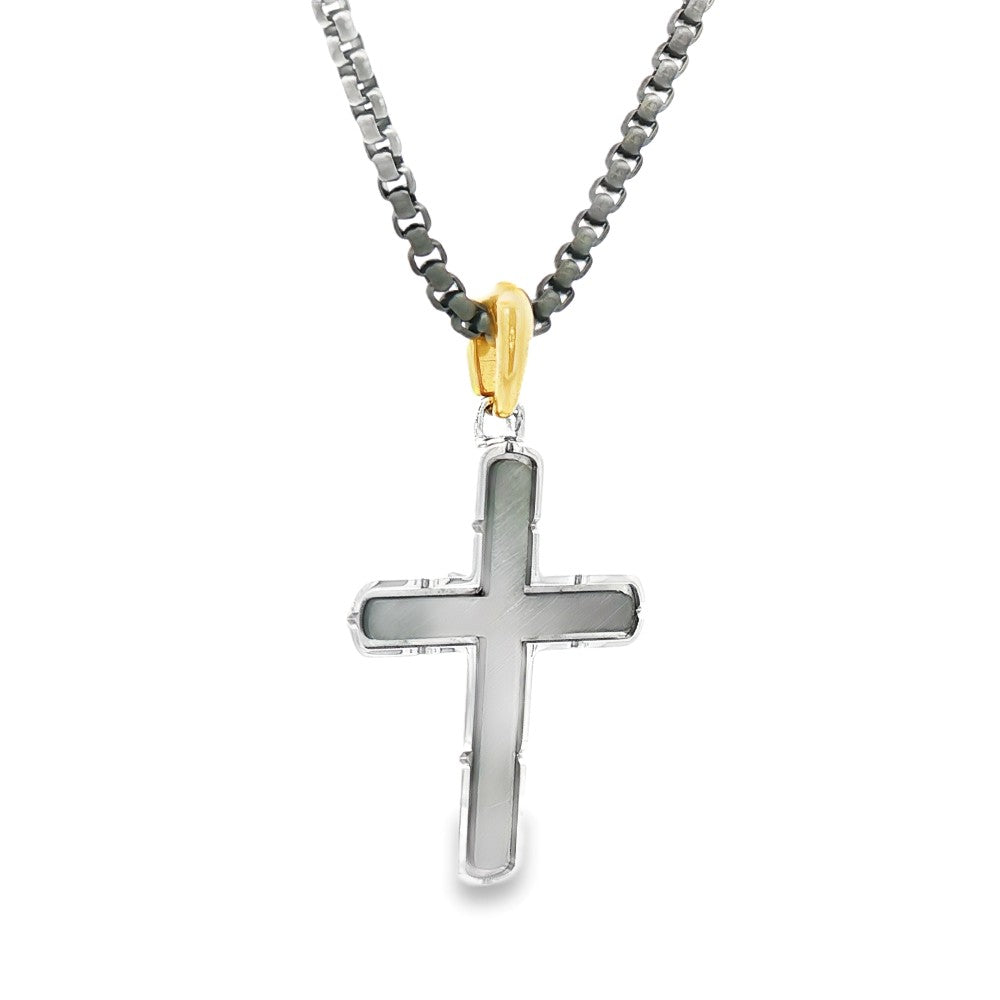 Tri-Tone Scratch Finish 30MM Cross Pendant