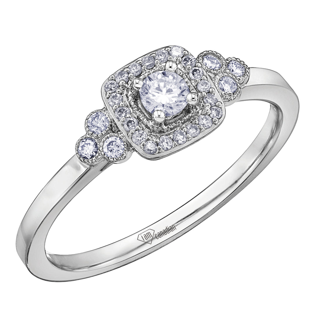 10 Karat Halo Engagement Ring, 0.11 CT Center