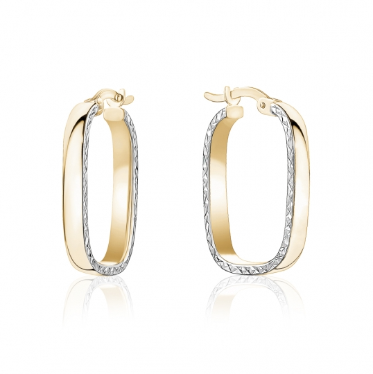 10K Two Tone Rectangle Hoop Earrings