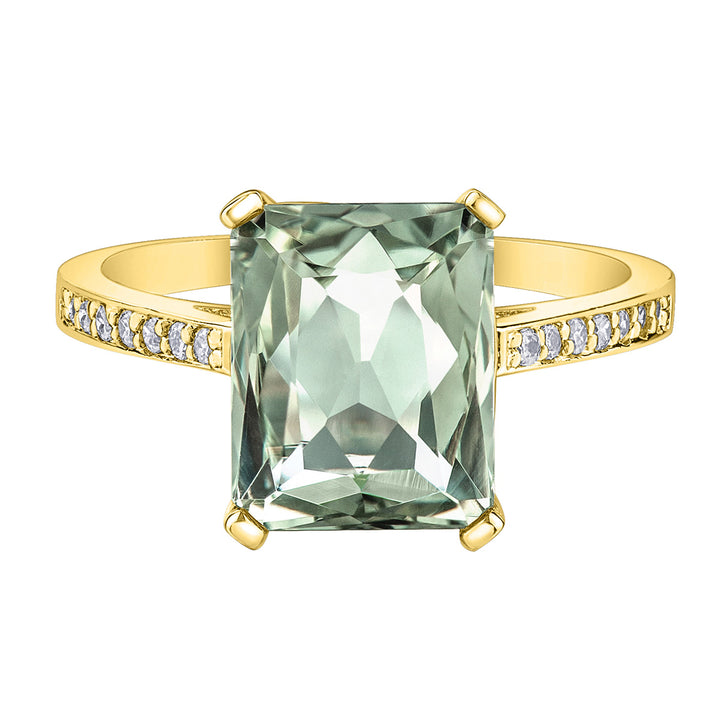 10K Yellow Gold Green Amethyst & Diamond Ring; 0.10TDW