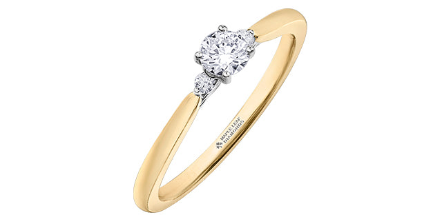 18 Karat 3 Stone Engagement Ring, 0.27 CT Center