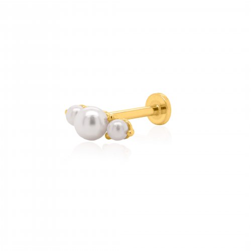 14K Three Pearl Single Stud Earring