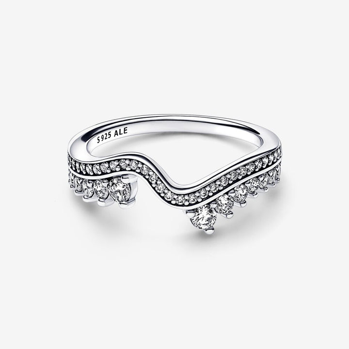 FINAL SALE - Pandora Sparkling Asymmetric Wave Ring, size 6.0