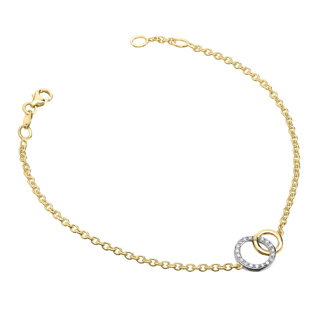 10K Yellow Gold Double Circle Bracelet, 0.09TDW