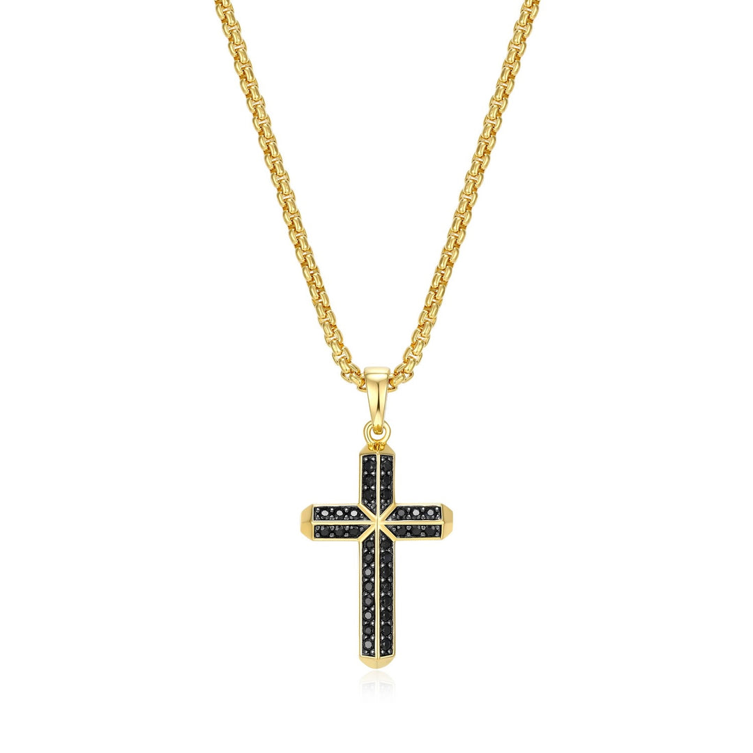 22MM GP & Black Sapphire Cross Necklace