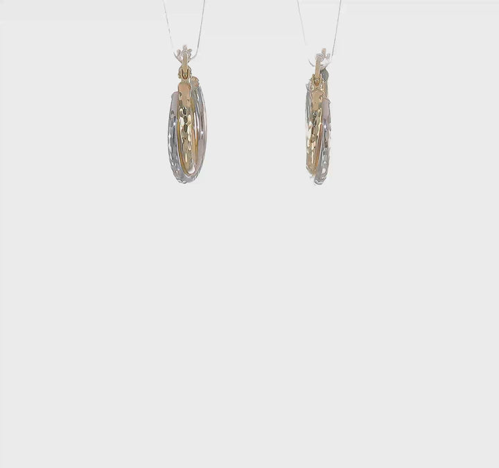 10K Two-Tone Textured Twist Hoop Earrings