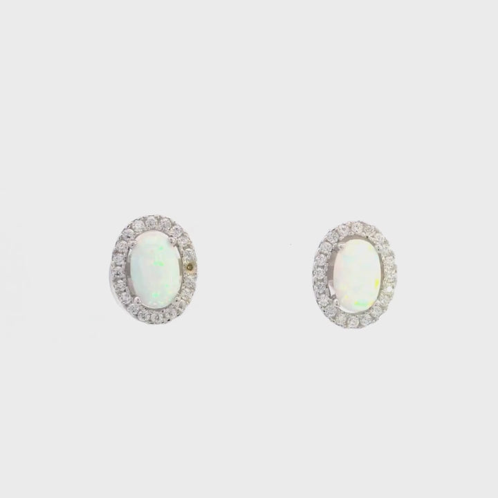 Created Opal Halo Stud Earrings