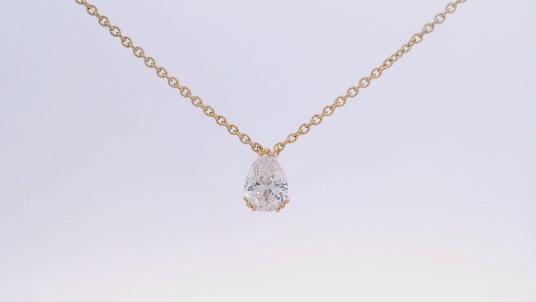 7MM Pear Cut Hidden Halo Solitaire Pendant, 18K GP