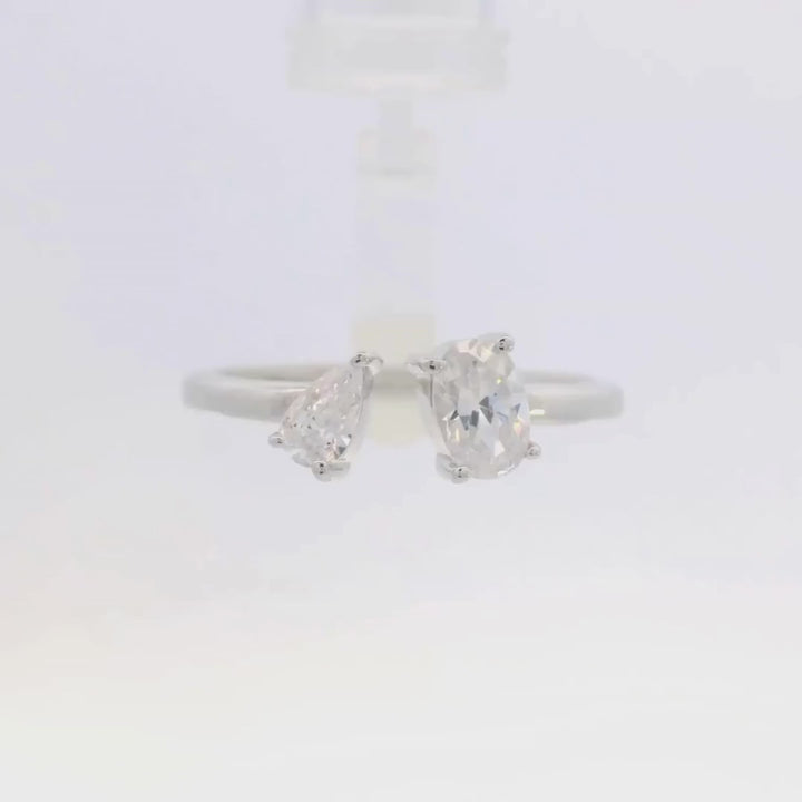Toi et Moi Oval & Pear Cut Ring, size 6.0