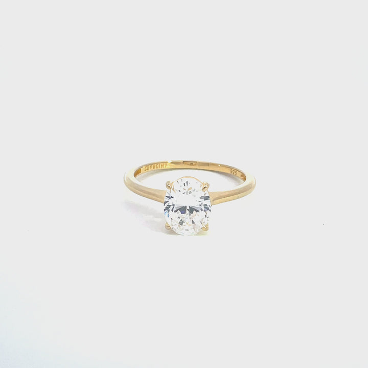 18K GP Oval Solitaire Ring, size 6.0