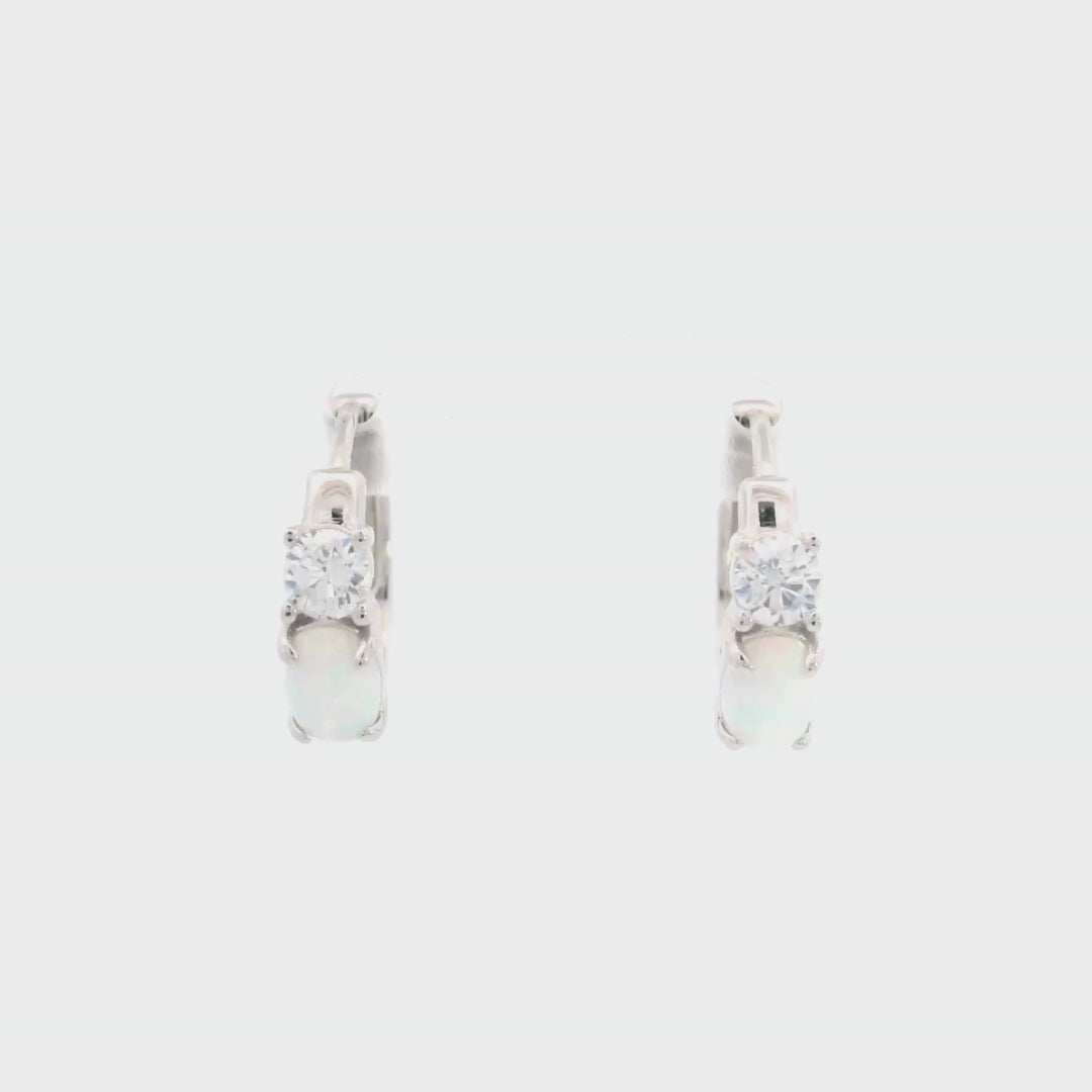 Created Opal & CZ 13MM Huggie Earrings