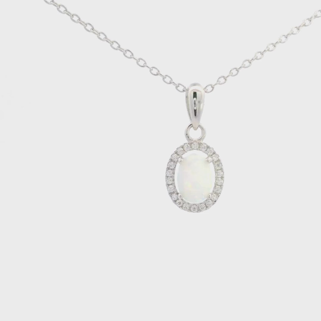 Opal Glow Blackwattle Rhodium-Plated Sterling Silver Pendant