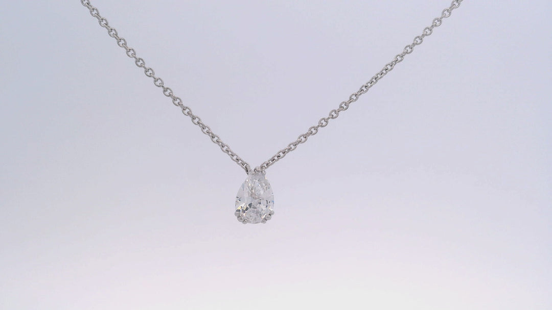 7MM Pear Cut Hidden Halo Solitaire Pendant, 18.5"